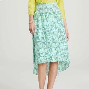 ANN TAYLOR Etched Notes Print Cotton Silk Midi Skirt Polished Turquoise.XS NWT